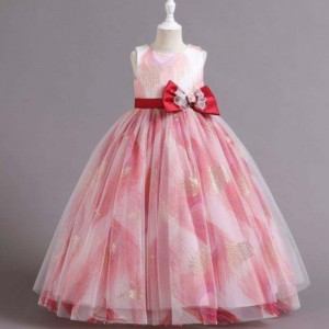 Baige hot style 4-14years pink sleeveless infant custom design wedding birthday party dress for infant girls