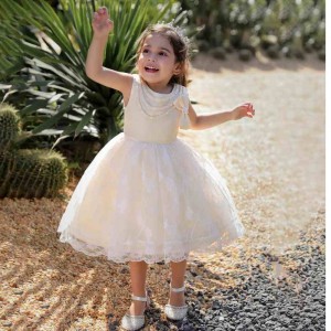 Baige Beaded Bow knot party dress for girl baby girl princess dress