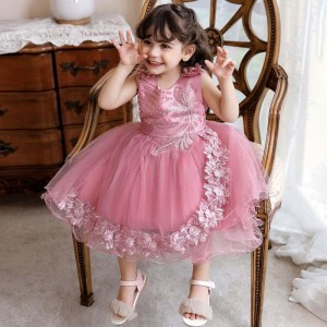 Baige White Toddler Infant Girls Flower Formal Beaded Dress Kids Wedding Party Dress N2111