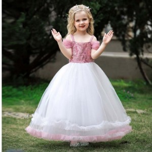 Baige New Arrival Princess Children Party Dress Pink Birthday Long Dress For girls 12 Years Old