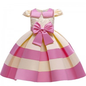 Baige New Short Sleeves Stripes Princess Dress Girls Baby Girl Christmas Party Dress L5282