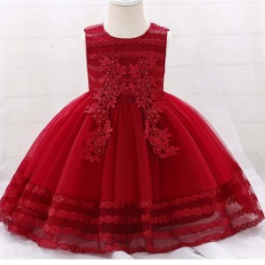 New Design Chidren Dress Appliqued 0-2Y Flower Girl Dresses Sleeveless Kids Clothing L1923XZ