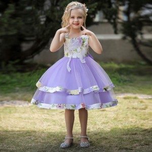 Worldwide free shipping 2019 new fashion sleeveless kids chiffon floral princess party dress infant baby girl wedding full dress