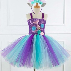 New Mermaid Style Girl Collection Cosplay Costume Flower Girl Tutu Dress With Free Headband 93430