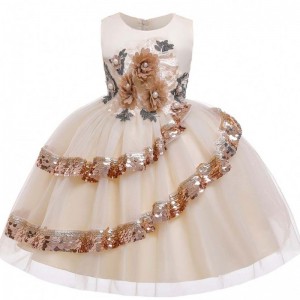 Factory Wholesale Sleeveless Elegent Children Clothes Patterns For Baby Girls Sequin Party Dress L5148