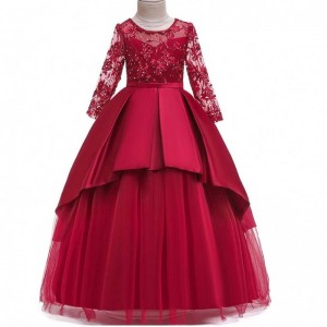 ns Hot Sale Children Clothes New Mesh Embroidered Princess Skirt Girls Long-Sleeve Wedding Party Dress LP-233