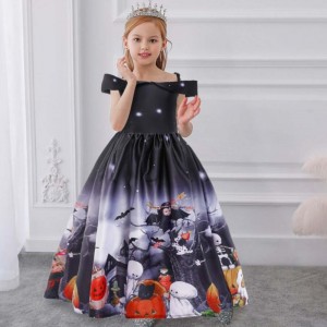 New Fashion Off shoulder Girls Strapless Maxi Cosplay Dress Black Fitted Halloween Long Ball Gown Costume dresses