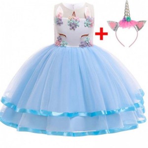 2021 New Flower Unicorn Party Dress 5 Color Available kids Girls Party Dress DJS002