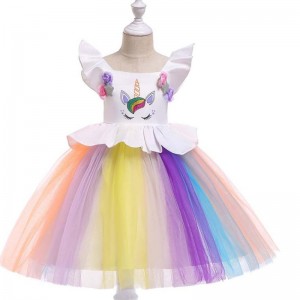 Baige Unicorn Kids clothing New Design baby Girl cute Dresses performance dress L5090