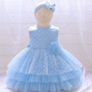 Baige New Born Baby Pretty Flower Girl First Birthday Party Dress Kids Princess Tutu Dresses With Free Hairband