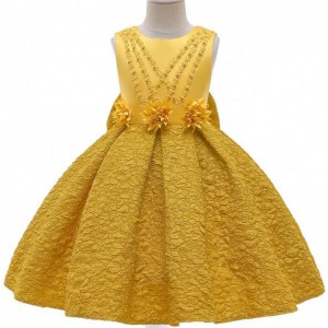 Baige Garment Wholesale Custom Dress Royal Yellow Ball Gown Mini A Line Dress For Kids