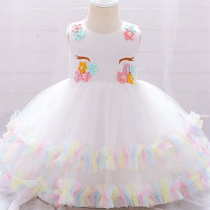 Baige White Unicorn Infant Toddlers Frock Summer Baby Girls Christening Baptism Dress DJS025