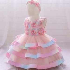 Baige Wholesale Kids Party Wear Infant Dresses Tutu Design Baby Girl Flower Cake Layered Birthday Dress