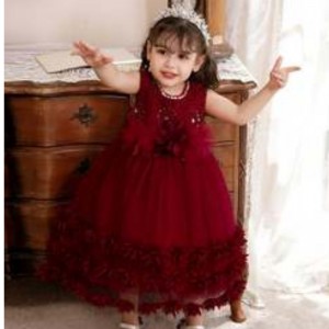 Baige 2022 Toddler Teen Ball Gown Princess Tulle Flower Girl Dress Formal Sequins Kid Girl Birthday Party Dresses