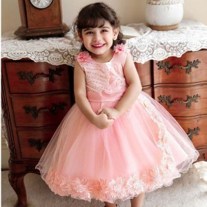 Baige Amazon Hot sale Newborn Baby Girl Pink Dress Flower Girls Birthday Party Dress N2111