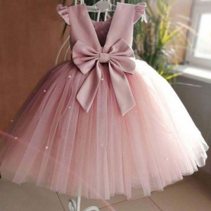 Baige Summer Cap Ruffles Sleeve Cotton Bud Sleeve Dress Formal Little Girls Dresses For Baby Infant Kids Children