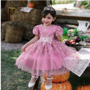 Baige Children Party Wedding Frock Girls Birthday Dress Elegant Kids Dress Princess Snowflake Ball Gown