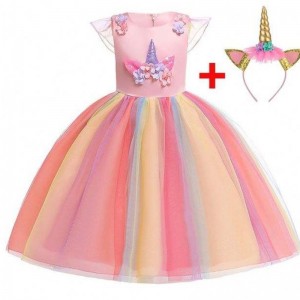 Baige High Quality Ruffles Unicorn Baby Dress Kids Beautiful Model Dresses Smocked Children Clothing DJS003