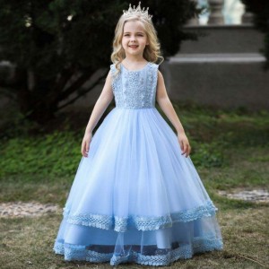 Baige White Kid Long Dress Princess Pageant Prom Ball Gowns Wedding Party Flower Formal Girls Dresses