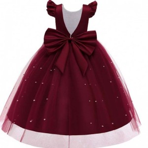 Baige Wholesale Beading Long Bridesmaid Dress Kids Party Wear Evening Party Children Clothes