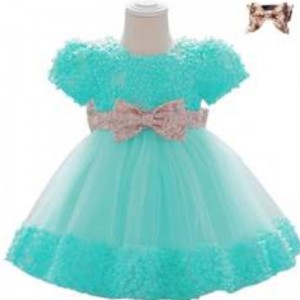 Baige Hot New Dresses Sequined Flower Birthday Children Baby Girls Party Dress Design With Bow L1941XZ