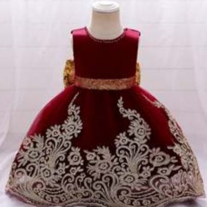 Baige Latest Flower Little Dot Pattern Satin Frock Design Baby Girl Fashion Party Dresses