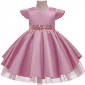 Baige 8 colors New girls bow lace princess dress summer sequined birthday party wear