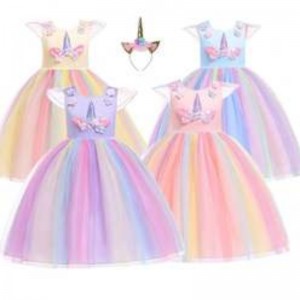 Baige Amazon sellsBaby Girls Unicorn PrincessTutu Dress Flower Girls Rainbow dress Birthday Party Costume Children Summer Tulle