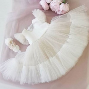 Baige Hot Sale White Flower Girl Tutu Party Dress Layered Puffy Birthday Ball Gown