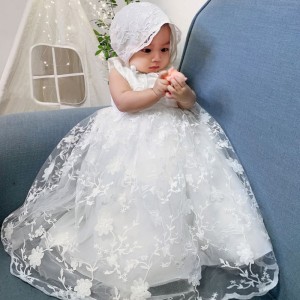 Baige New Party Girl Dress White Royal Design Newborn Baby Christening Dresses B-8873