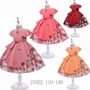 In-stock Baby Beading Satin Girl Dress Kids Frock Design Children Cny Garments 21022