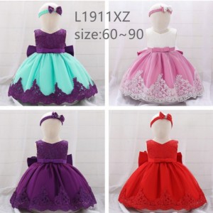 Wholesale cute dress children girl dress bow princess dress with free hairband