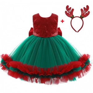 Baige Red Sequined Kids Christmas Birthday Evening Party Dress Big Bow Carnival Bow Vestidos D0683