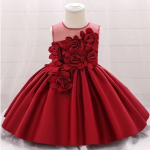 Baige Hot Sale Sleeveless O-neck 0-12Y Children Clothes Flower Girl Party Dress L5068XZ