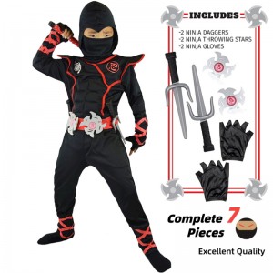 7 Pieces Unisex Child Ninja Deluxe Costume for Kids Role Play Themed Party Halloween Fancy Dress-up