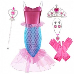 2022 New Little Girl Princess Ariel Pink Mermaid Dresses with Accessory