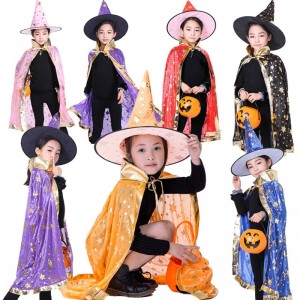 Halloween Cloak Children Cosplay Witch Cloak Magician Wizard Stage Performance Costume Hat