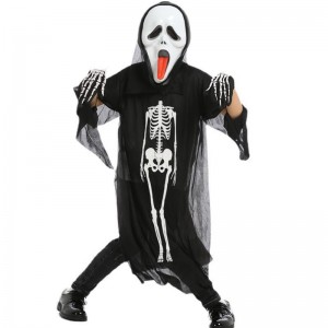 Wholesale Halloween Cosplay Costume Black Skeleton Cape Ghost Costume With Mask For Children