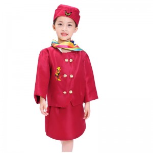 Children's Role Playing Cosplay Costume Airline stewardess Costume Dress Up Set with Accessories for Kids