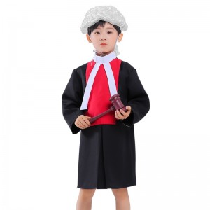 Children's Judge Costumes Cosplay Robe with Wig Gavel Halloween Career lawyer kids costume