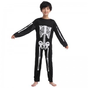 2022 Amazon Children Jumpsuit Halloween Party Costume Jumpsuit with Skeleton Bone Print for Kids