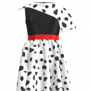 Hot Sale Birthday Party 2022 Movie Cosplay Children Dresses Girl Party Black White Cruella Deville Dalmatians Gown for Halloween