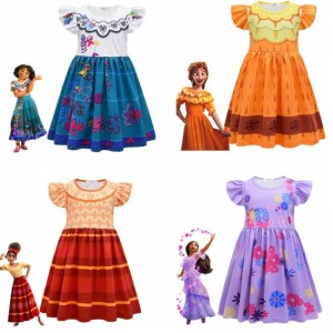Mirabel Cosplay Costume Kids Children Fancy Carnival Halloween Princess Dress Encanto Madrigal Dress