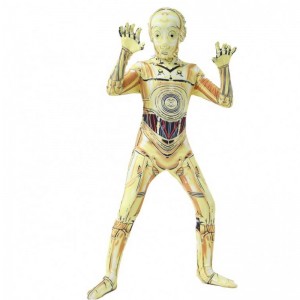 C-3PO Funny Robot Stage Performance Uniform Outfits Halloween Carnival Suit Jumpsuit Star Cosplay Wars Costume with Mask for Boy