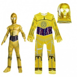 Wholesale Movie&Film Outfits Suit for Halloween Birthday Party Star Cosplay Wars Jumpsuit C-3PO Robot Costume with Mask for Kids