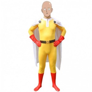 Popular Hottest Halloween Party Kids&Adults TV Superhero Jumpsuit with Cloak Cosplay Anime One Punch Man Saitama Cartoon Costume