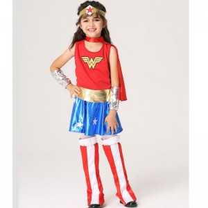 Baige Hot Selling Baby Girl Sleeveless Wonder Woman Costume For Girls Halloween Costume Set EK201