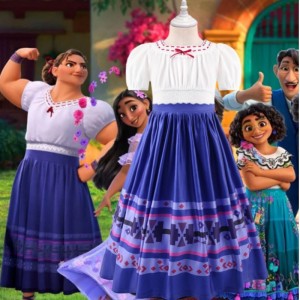 Baige Encanto Blue Lusia Mirabel Isabela Cosplay Costume Short Sleeves Theme Party Costume MFMW010