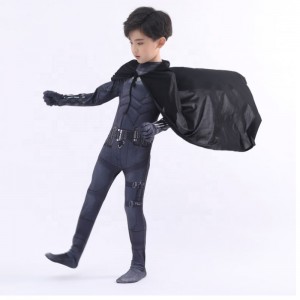 New Style Black Bodysuit Halloween Kids Superhero Costumes Cosplay Movie Costume Pattinson the Bat Man with Cape & Mask