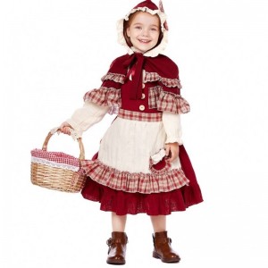 Hot Children's Stage Show Lolita Soft Girl Style Lace Dress with Cloak Little Red Riding Hood Costumes